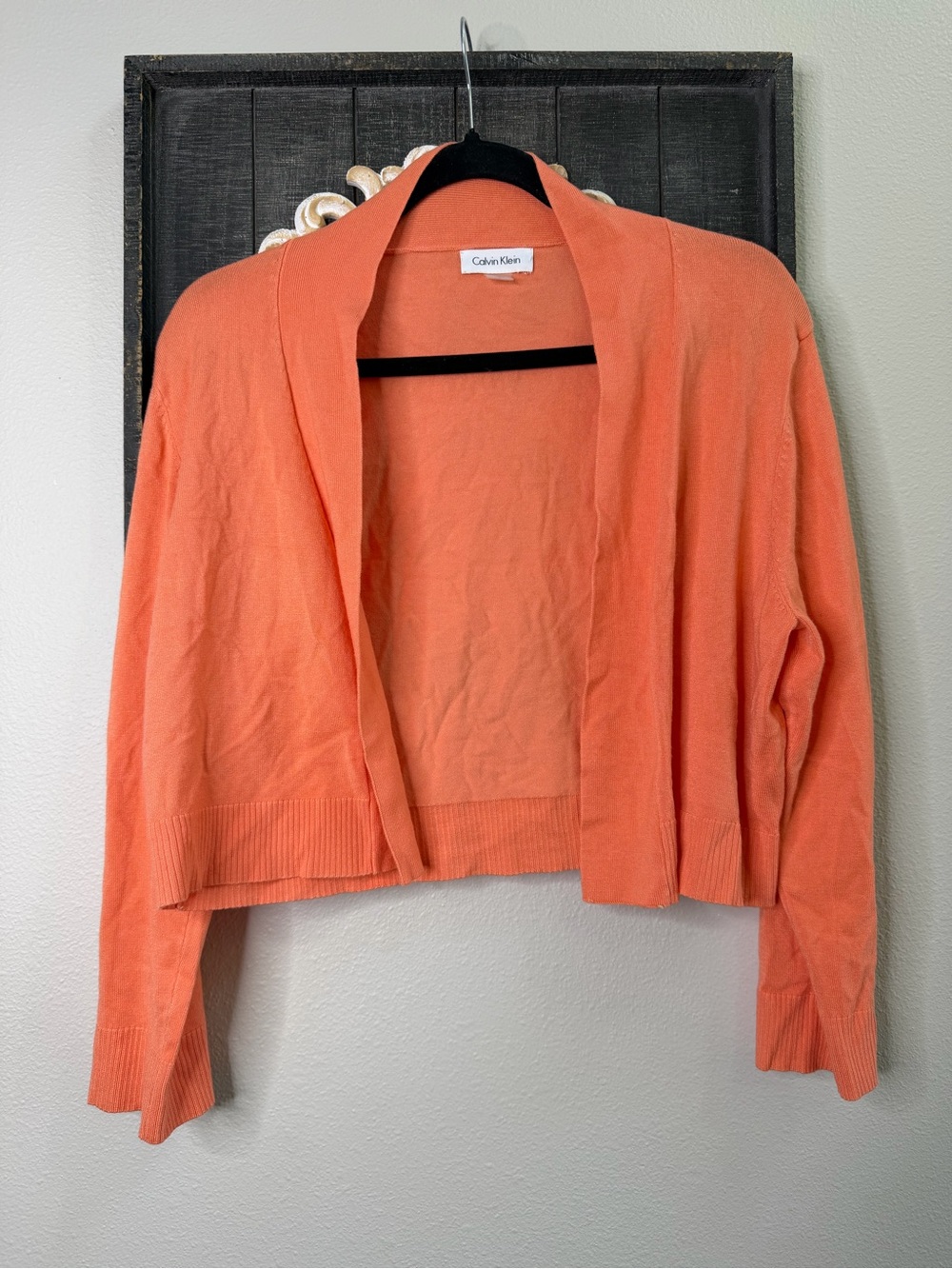Calvin Klein Women's Orange Coral Open-Front Cropped Sweater